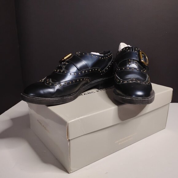 Women's Dark Blue Marc Fisher Bryleigh Studded Oxfords Size 8.5 w/ Box - Picture 13 of 15